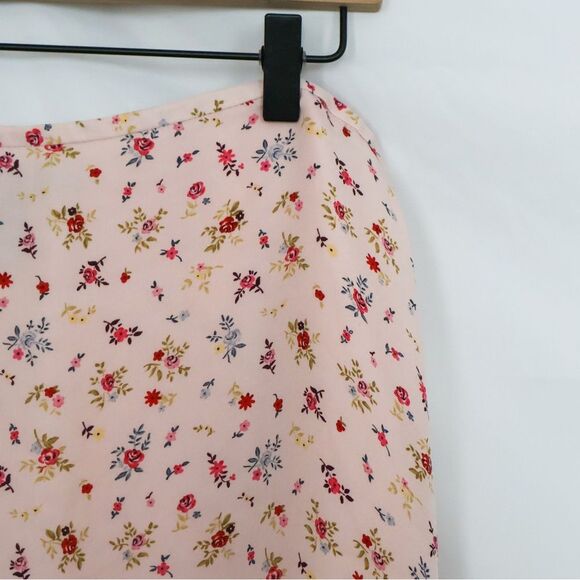 Josephine Chaus Pink Floral 100% Silk Ruffle Skirt - 12 - Picture 2 of 8